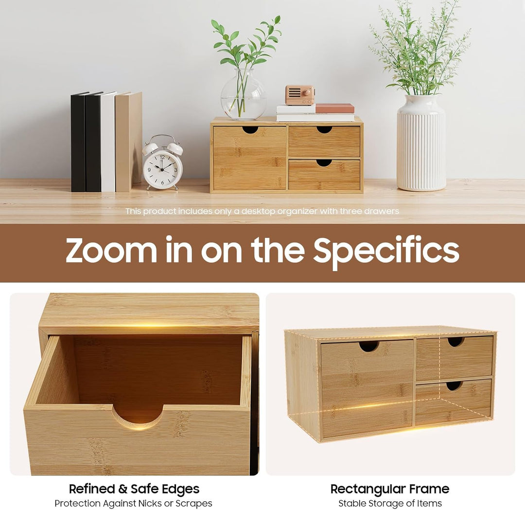 Minikommode, 2-Stöckig Schubladenbox Holz Schreibtisch Organizer Vintage Natur, Kosmetik Organizer H