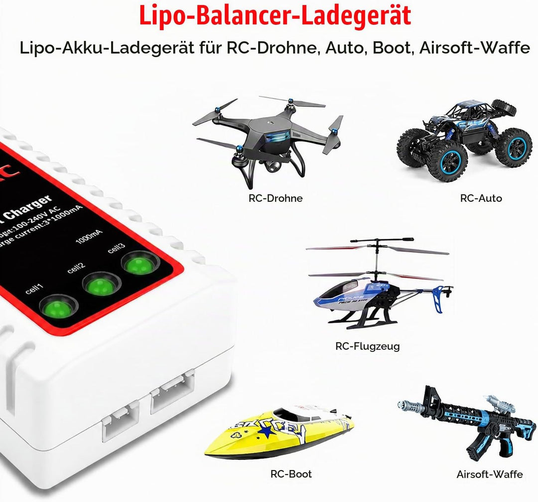Haisito B3 Lipo Ladegerät für 2S 3S Akku (7.4V, 11.1V), Kompaktes Airsoft-Schnellladegerät (100-240V