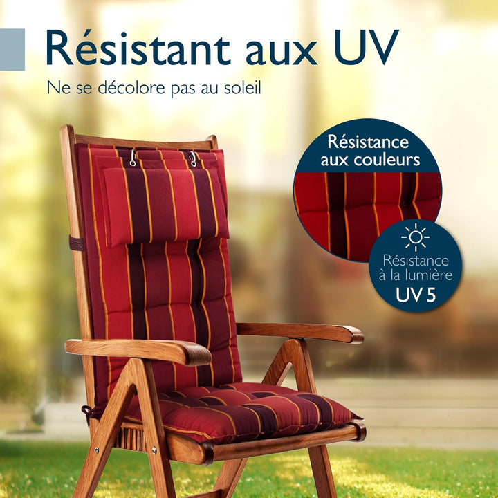 Beautissu 3er Set Premium Hochlehner Auflage Kopfpolster rutschfest robust | 120x50cm Rot gestreift