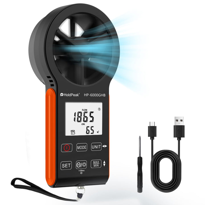 HOLDPEAK Anemometer HP-6000GHB Digitales Anemometer – Windgeschwindigkeits- und Luftstrommesser, Tem