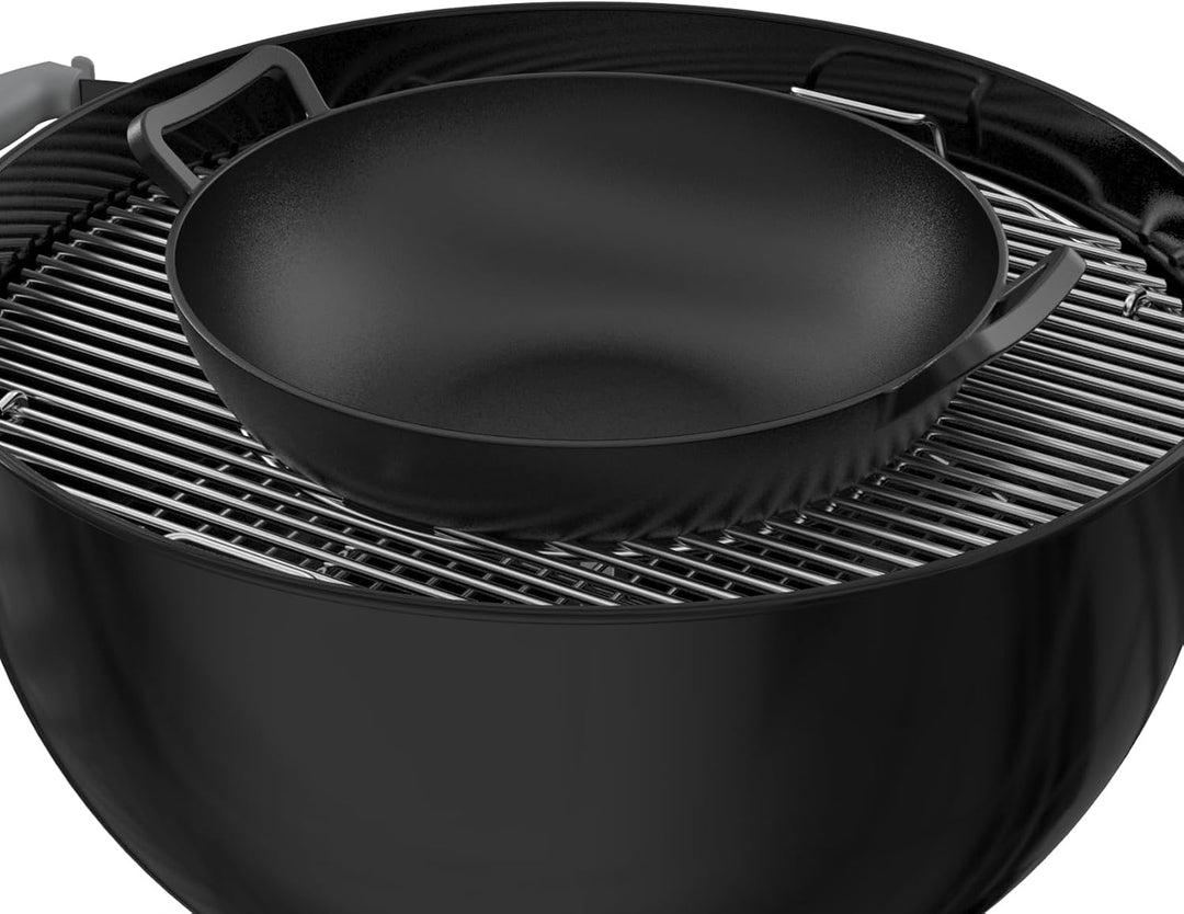 only fire Wok Gusseisen, Ø36cm Wokpfanne mit Griff, Gusseisenpfanne für Weber Gourmet BBQ System, Pa