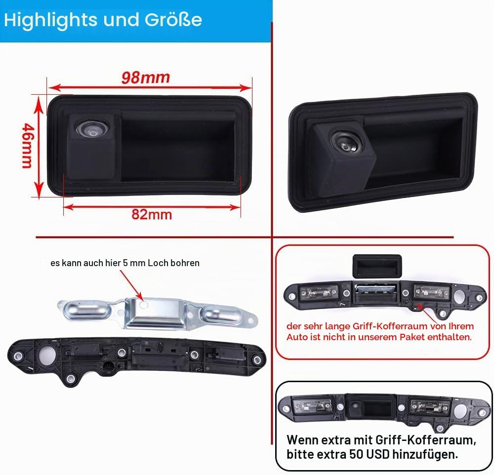 Auto Kofferraum Griff Kamera Replacement for VW Golf Plus MK5 Jetta III V Touran 1T GP 1T2 Passat 3C