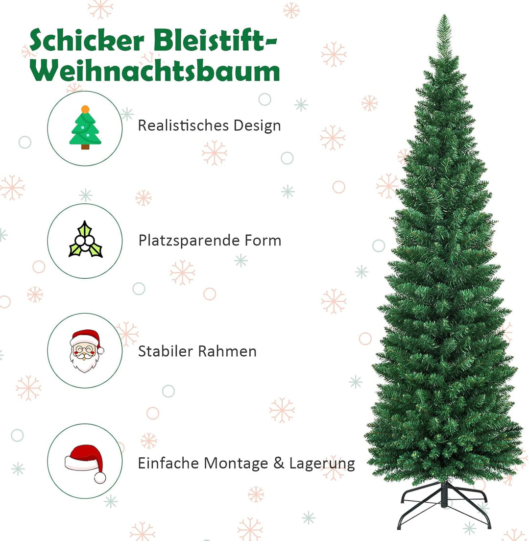COSTWAY 150/180/210/240cm Bleistift Weihnachtsbaum, künstlicher Tannenbaum mit Metallständer, Christ