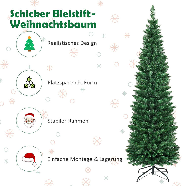 COSTWAY 150/180/210/240cm Bleistift Weihnachtsbaum, künstlicher Tannenbaum mit Metallständer, Christ