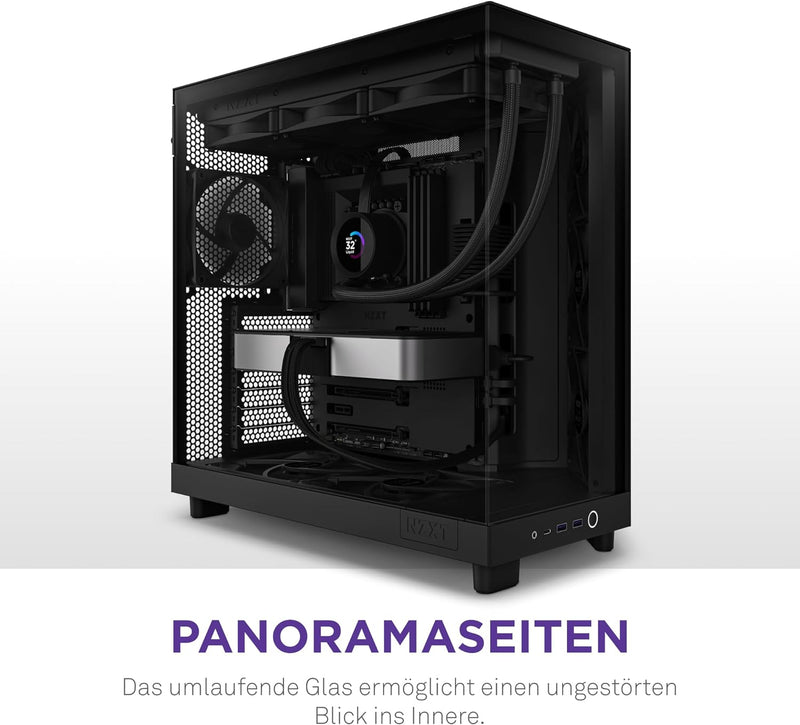 NZXT H6 Flow | CC-H61FB-01 | Kompaktes Mid-Tower Gehäuse mit zwei Kammern | Glaspaneele mit Panorama