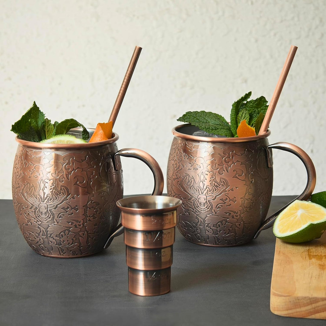 SKY FISH Moscow Mule Becher 2er Set, 3D Geprägte Cocktailgläser, 500 ml Edelstahl Weingläser, Handwä