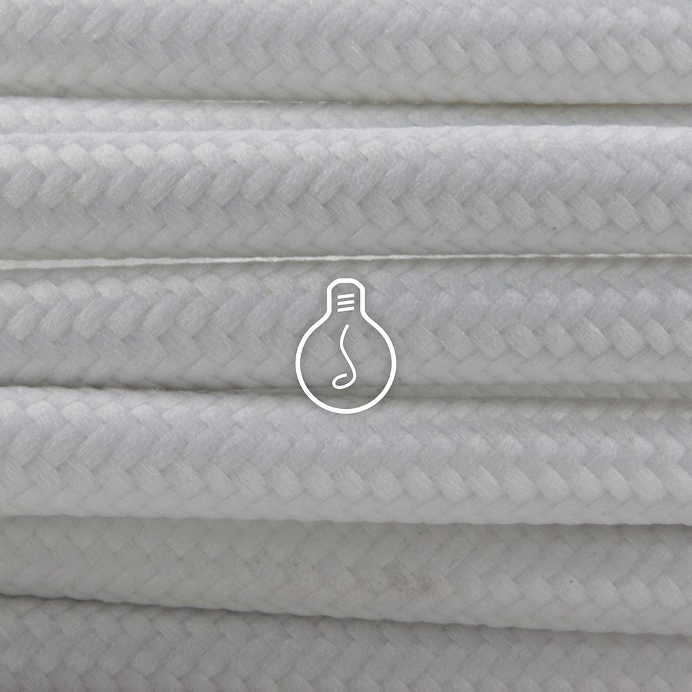 Amarcords - Textilkabel für Lampen WEISS, rund, Seide, 5 Meter, mit Erdung 3x0,75 - Stoffkabel mit f