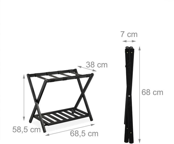 Relaxdays Kofferständer, klappbar, Bambus, HBT: 58,5x68,5x38 cm, Gepäckständer mit Ablage, Kofferabl