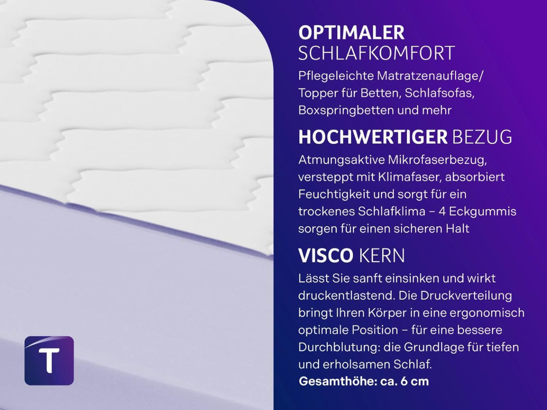 Traumnacht viscoelastischer orthopädischer Matratzentopper, mit Memory Foam Effekt, Öko-Tex zertifiz