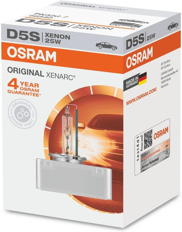 OSRAM XENARC ORIGINAL D5S, Xenon Scheinwerferlampe, 66540, Faltschachtel (1 Lampe), Silber Faltschac