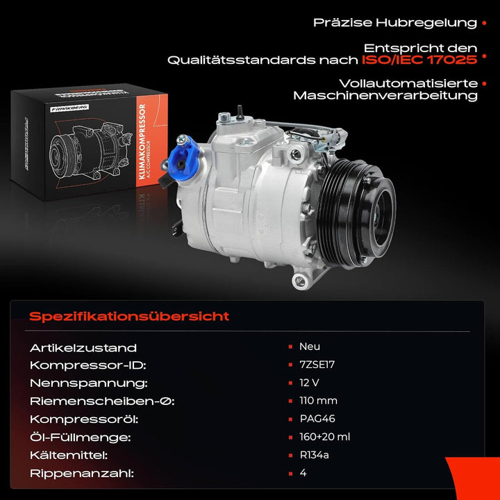 Frankberg Klimakompressor Klimaanlage Kompatibel mit 5er F10 F18 4.4L M5 550i 2012-2016 5er Touring