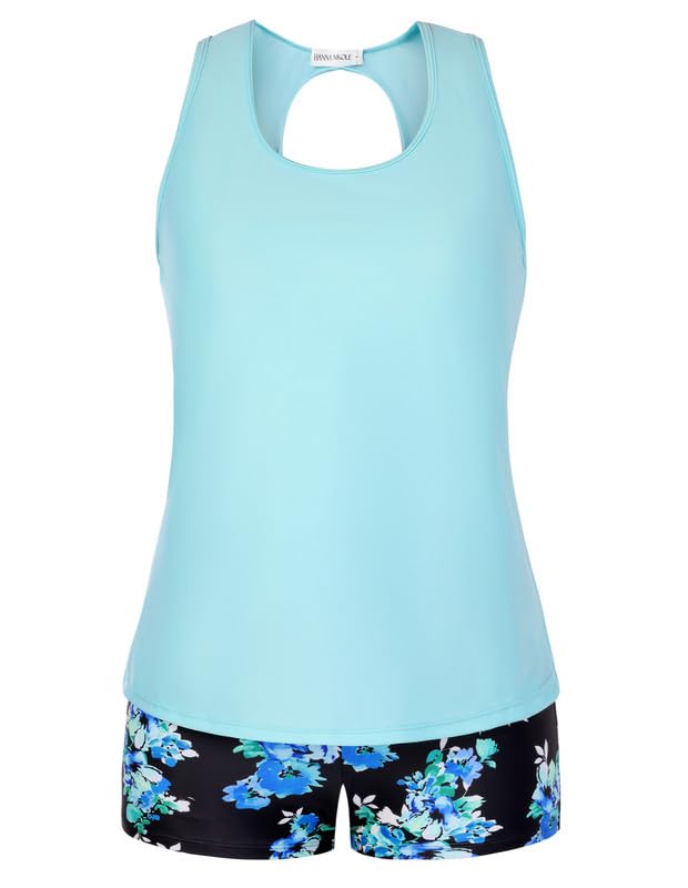 Hanna Nikole Tankini Damen Sportlich Grosse Grössen Dreiteilig Tank Aushöhlen Oberteil mit Boyshorts