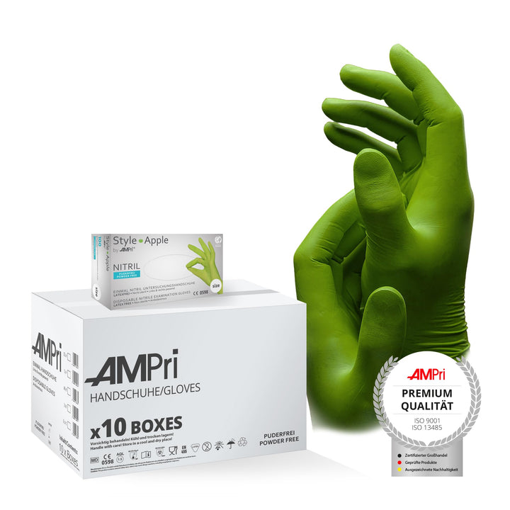 Nitrilhandschuhe, apfelgrün, grün, 10 Box a 100 Stk, Grösse M, puderfrei, Style Apple by Med-Comfort
