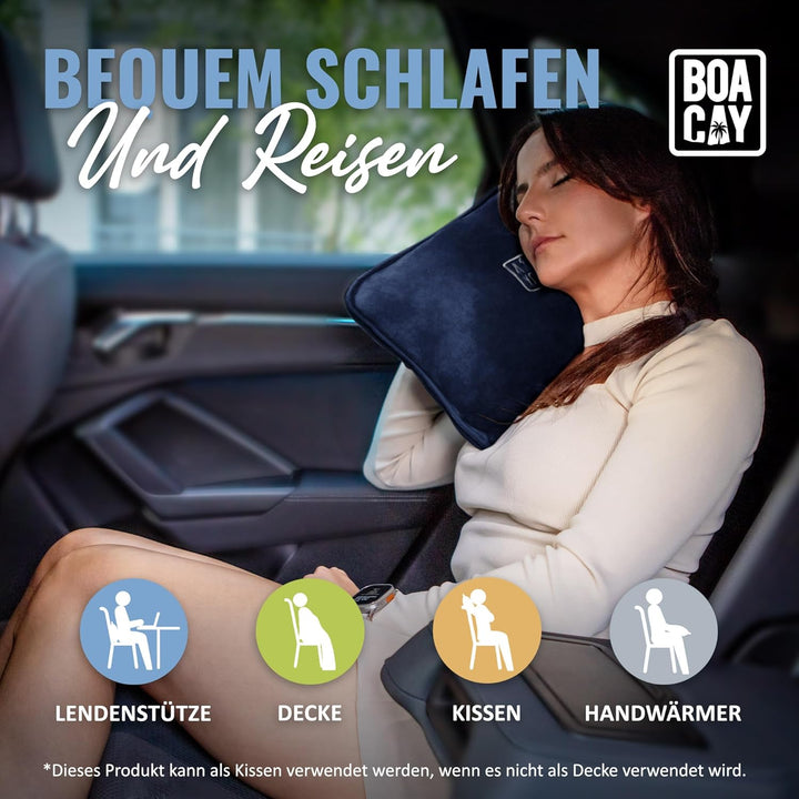 BOACAY Weiche &amp; Warme Reisedecke für Flugzeug &amp; Auto - Unentbehrlich für Lange Flüge für Frauen, Män