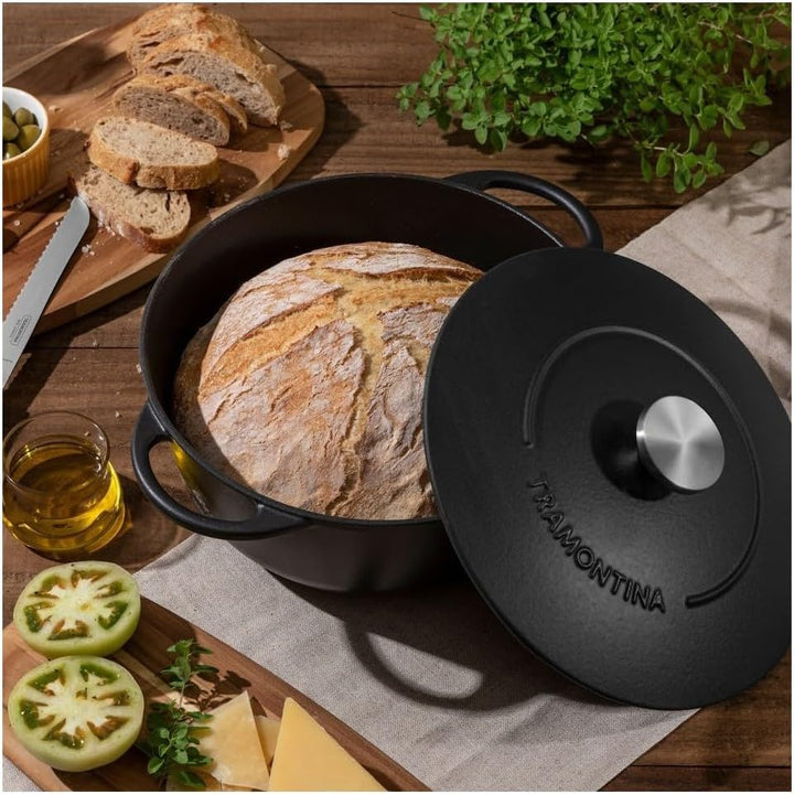Tramontina Trento Bräter, Schmortopf aus Gusseisen, 24 cm, 4 Liter, Schwarz, 24 cm