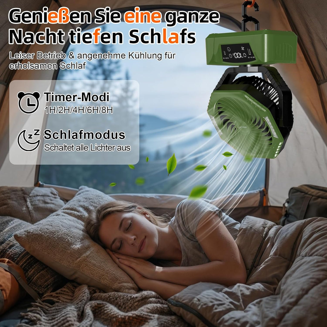 ELZO 20000mAh Camping Ventilator, Wiederaufladbarer Tischventilator USB Ventilator mit LED Licht & H