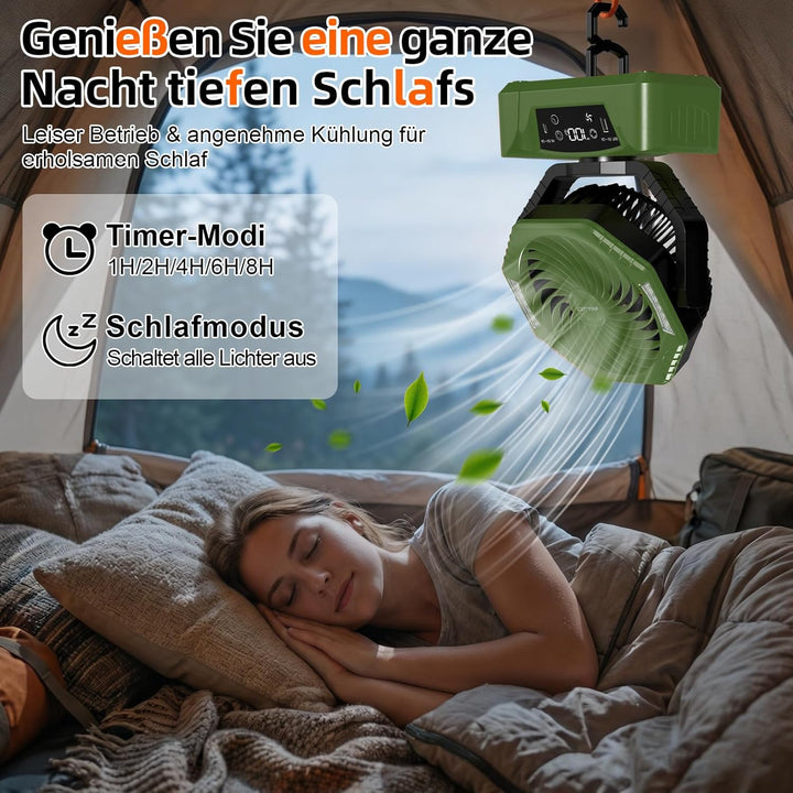 ELZO 20000mAh Camping Ventilator, Wiederaufladbarer Tischventilator USB Ventilator mit LED Licht & H