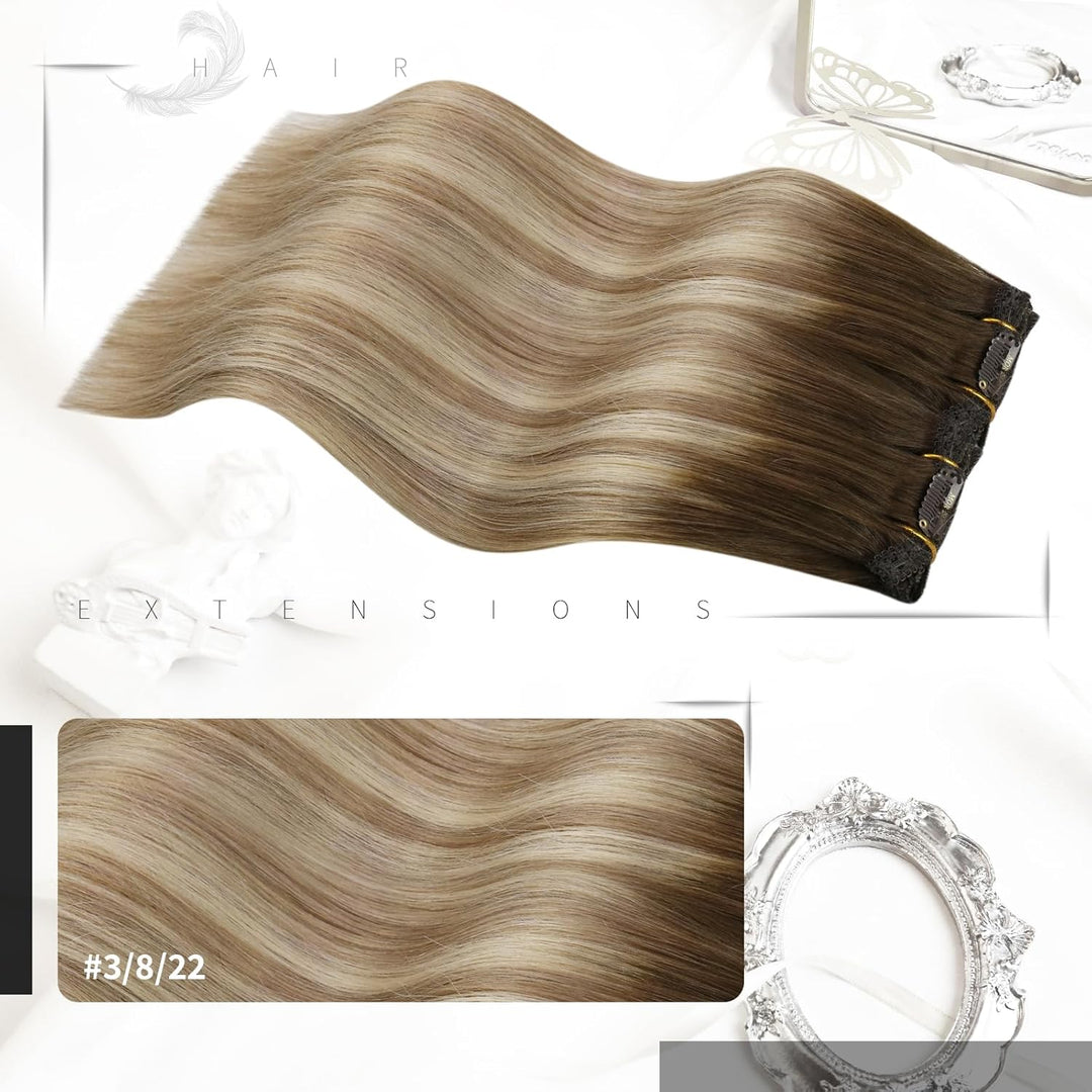 Moresoo Echthaar Extensions Clip Braun Clip in Extensions Echthaar Remy Ombre Haarverlängerung Echth