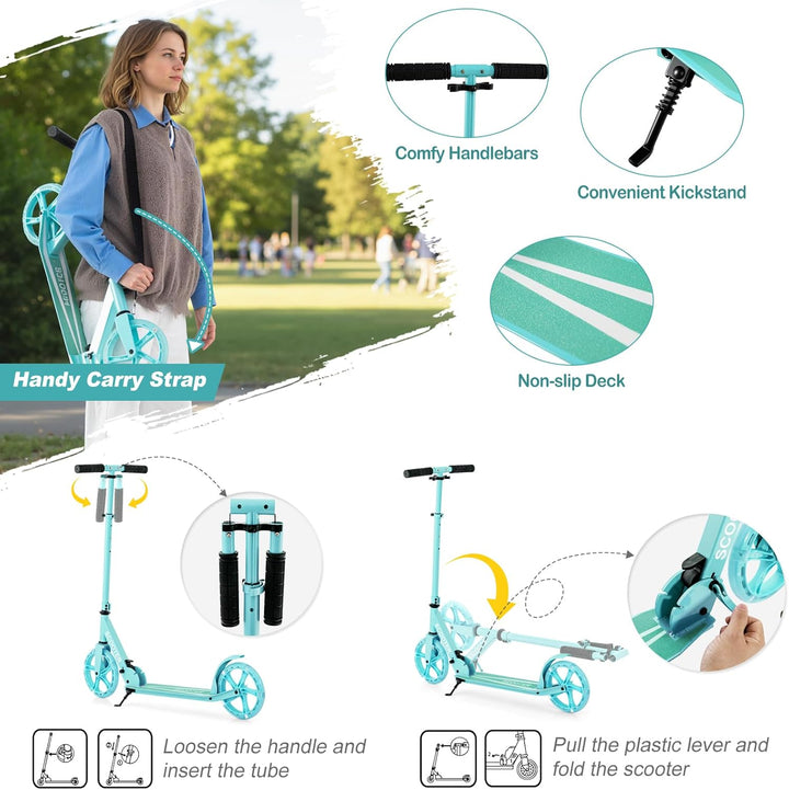 KOMFOTTEU Scooter Tretroller Klappbar, Cityroller Kickscooter mit 2 LED Rädern & Tragegurt, ‎Roller