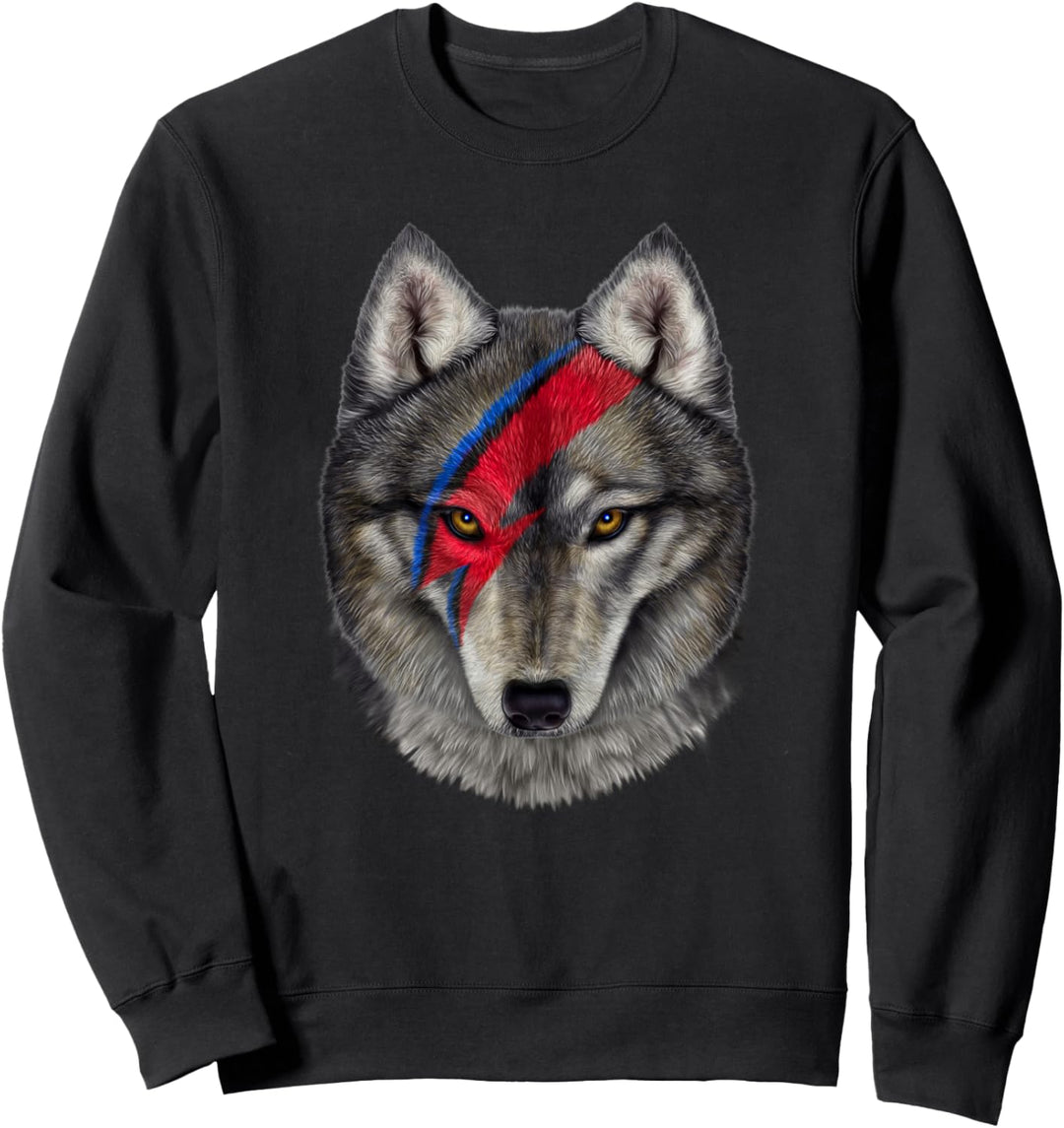 Graues Wolfsgesicht gemalt mit rotem Blitz Sweatshirt