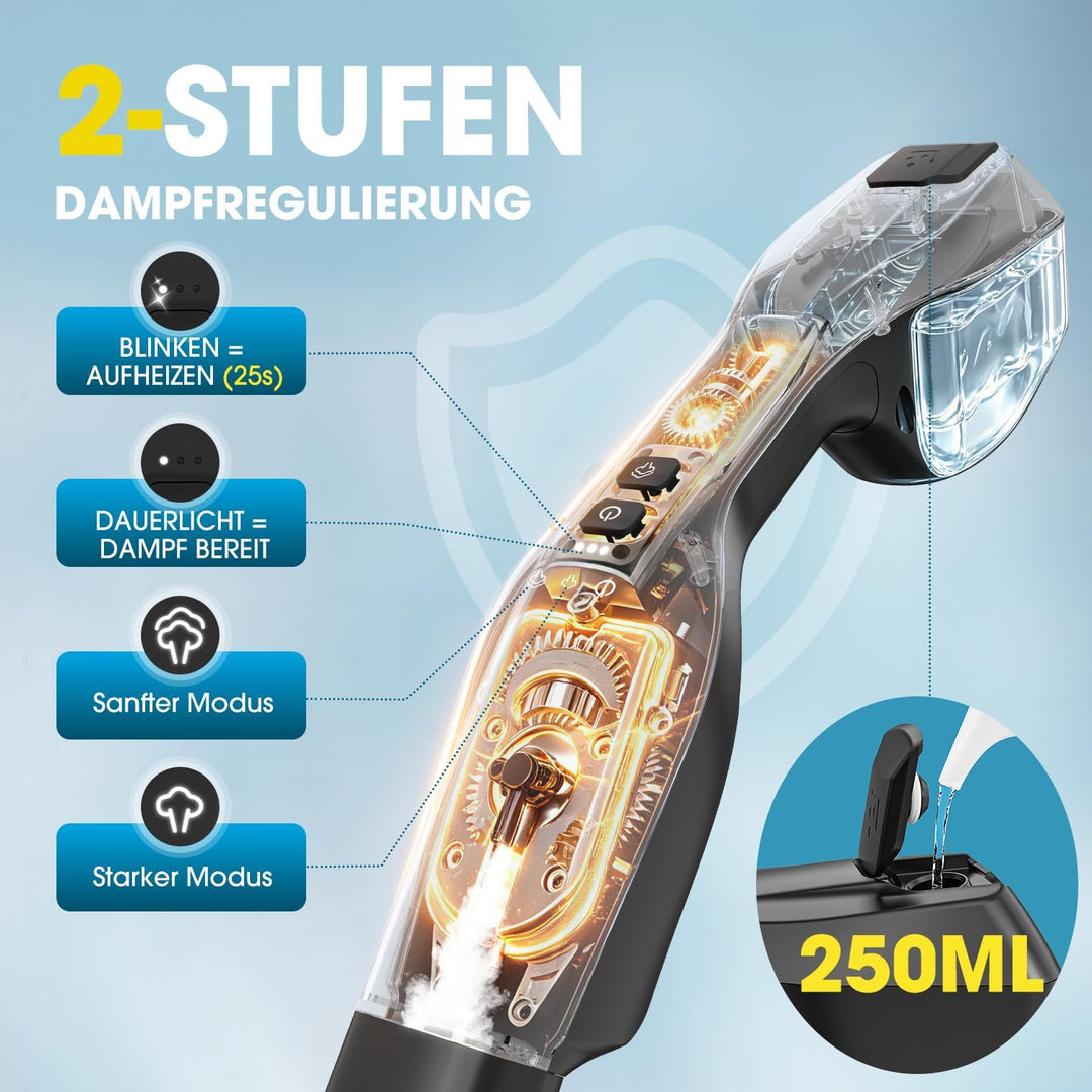 PEXCHO Dampfreiniger, Dampfmopp & Dampfwischer, 1250W Handdampfreiniger 3 Bar, 25s Aufheizzeit 266℉/