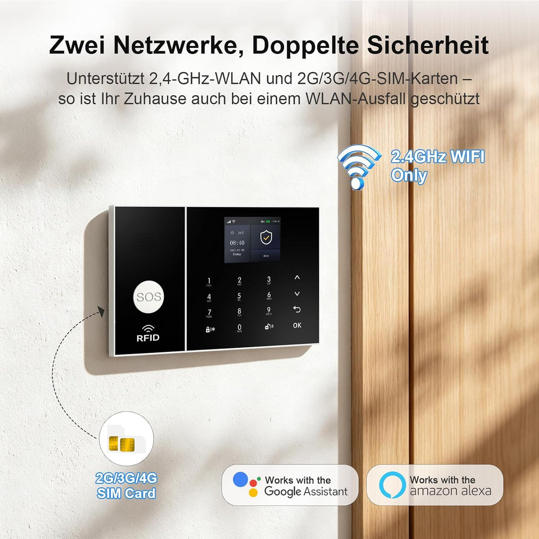 Clouree Alarmanlagen-Set für Zuhause mit 3MP-Aussenkamera, 4G+WLAN-Alarmsystem mit Sirene, PIR-Beweg