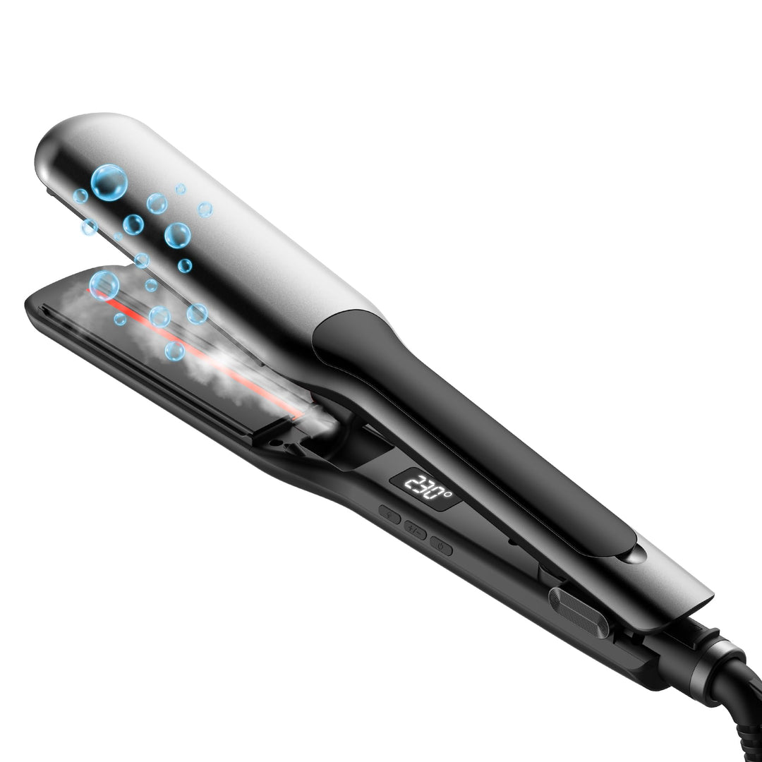 UKLISS Dampf Glätteisen Breit mit LCD Display, Haarglätter für Ultraglatte Haare, Temperatureinstell