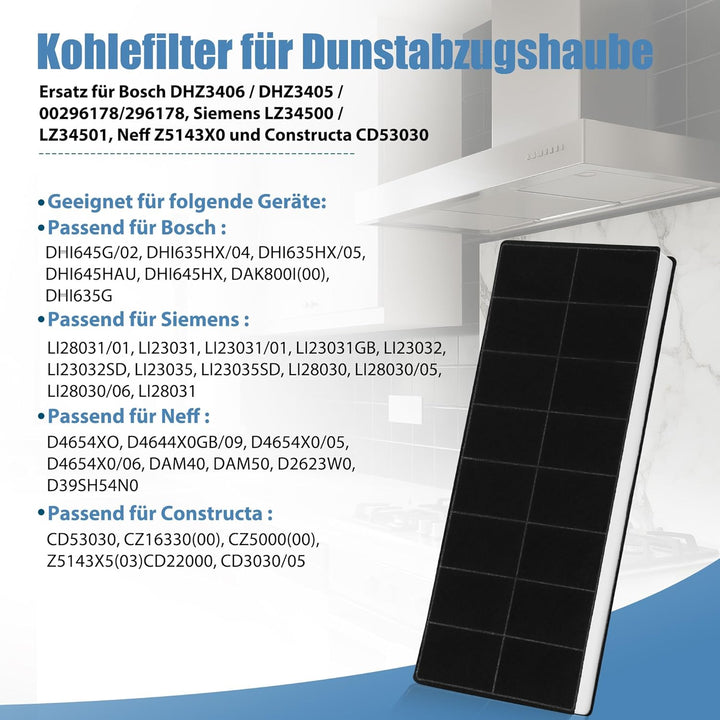 Aktivkohlefilter für Bosch DHZ3406 / DHZ3405 / 00296178/296178 Siemens LZ34500 / LZ34501 Neff Z5143X