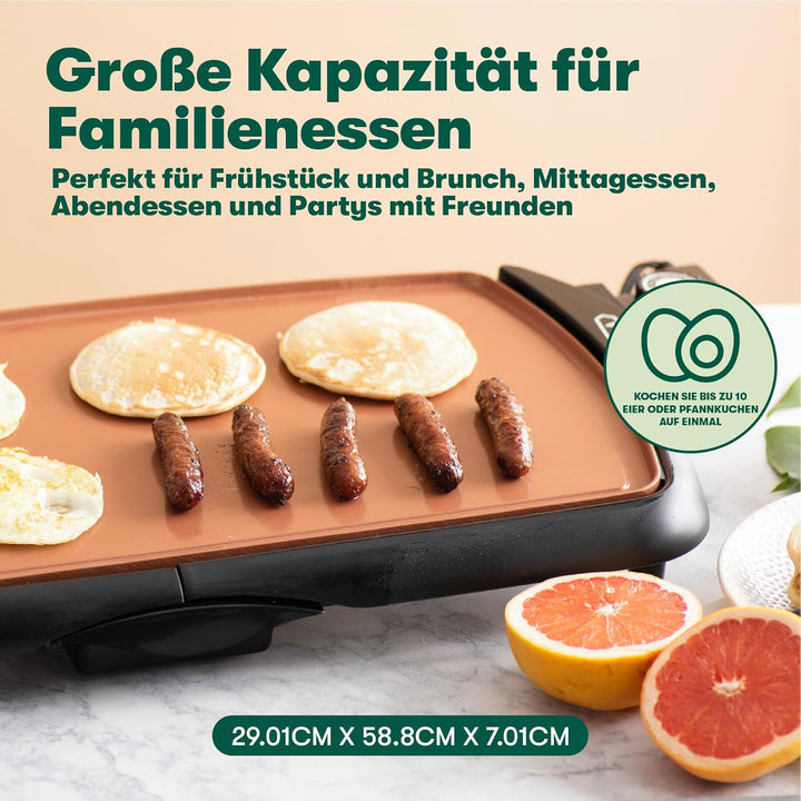 BELLA Elektro-Keramik-Titan-Grillplatte, Antihaftbeschichtung, grosse eintauchbare Kochfläche und he