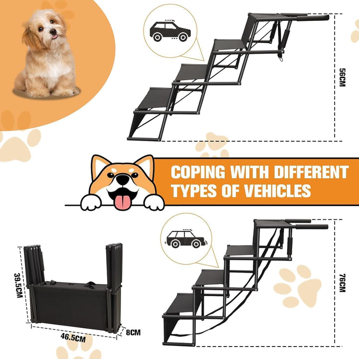 Hunderampe Auto Klappbar,Hundetreppe Grosse Hunde,Rampe Hund Auto 4 Stufen,Bis 80 kg belastbar,Hunde