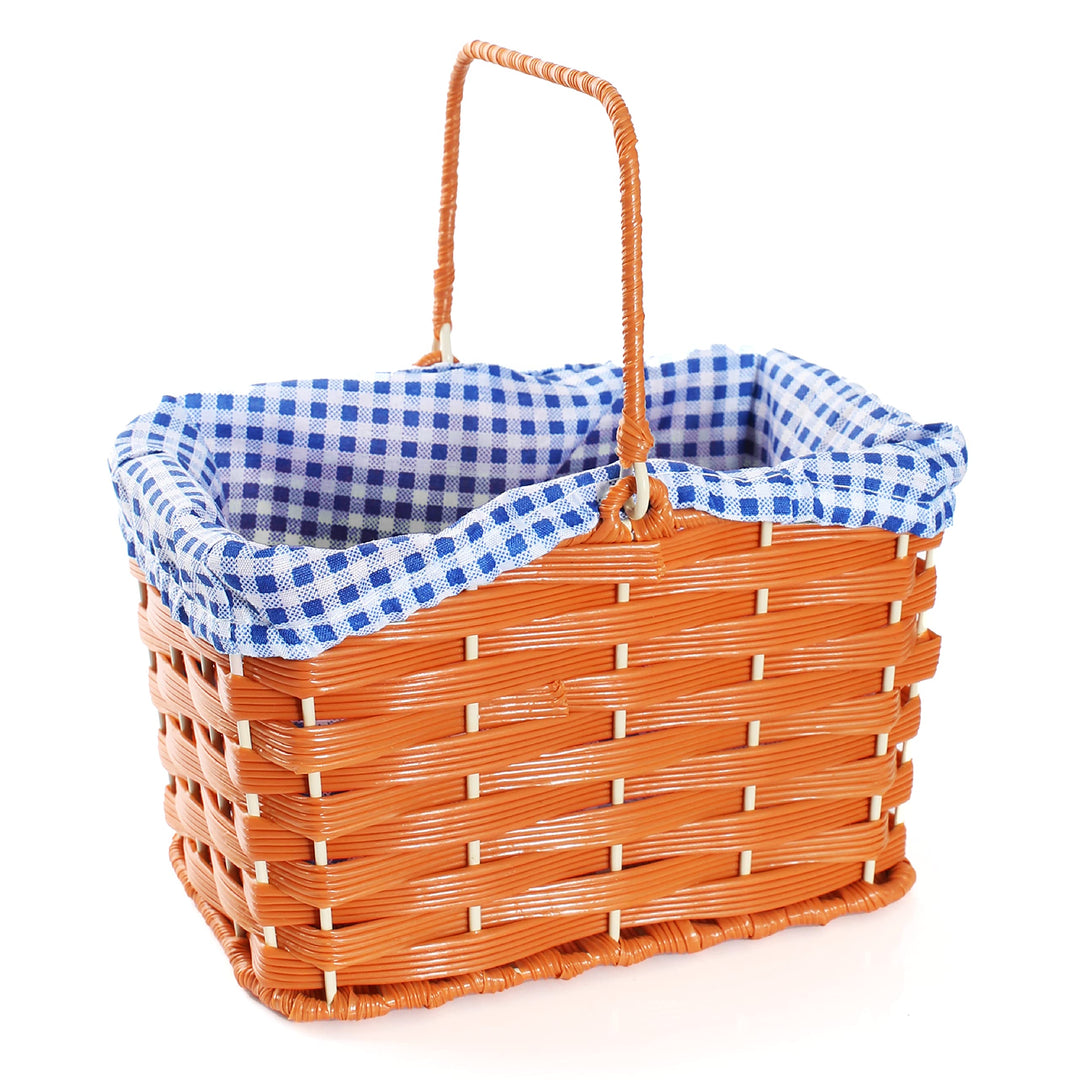Ilovefancydress Korb mit befestigtem Gingham-Stoffeinsatz und Griff, Kunststoff, ideales Accessoire