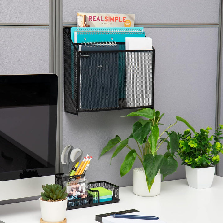 Mind Reader Vertical File Storage, Desktop Organizer, Wall Mount, Office, Metal Mesh, 12.5" L x 3.75