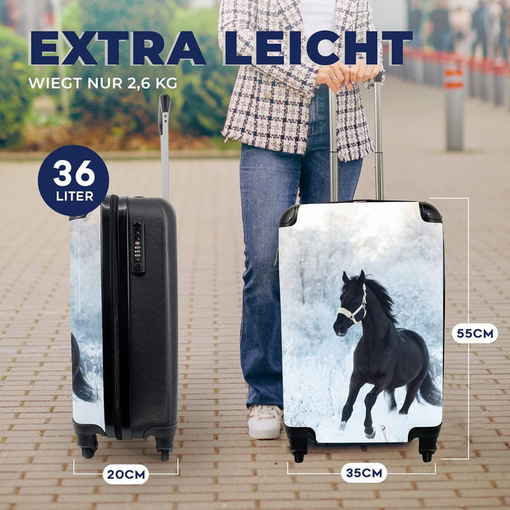 MuchoWow© Koffer Handgepäck Trolley Rollkoffer Kleine Reisekoffer mit 4 Rollen - Pferd - Schnee - Wa