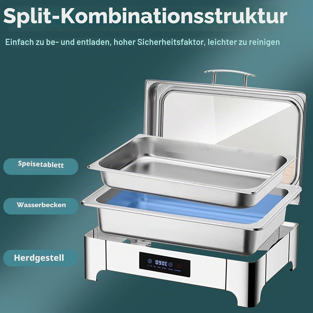 Chafing Dish Elektrisch, 9L Catering Speisewärmer Buffetwärmer mit Touch-Temperaturregelung, Profess
