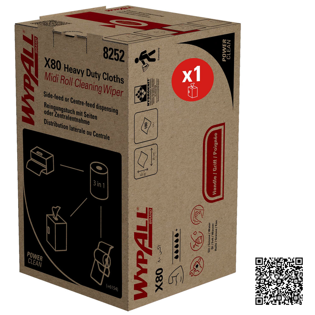 WypAll X80 Power Clean Reinigungstücher für schwere Reinigungsaufgaben 8252 – 2-in-1 Midi-Rollenrein