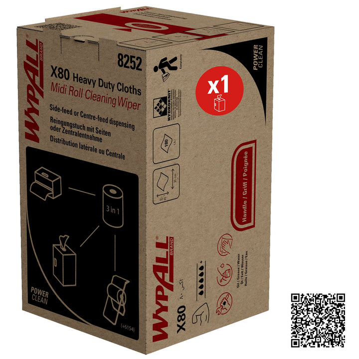 WypAll X80 Power Clean Reinigungstücher für schwere Reinigungsaufgaben 8252 – 2-in-1 Midi-Rollenrein