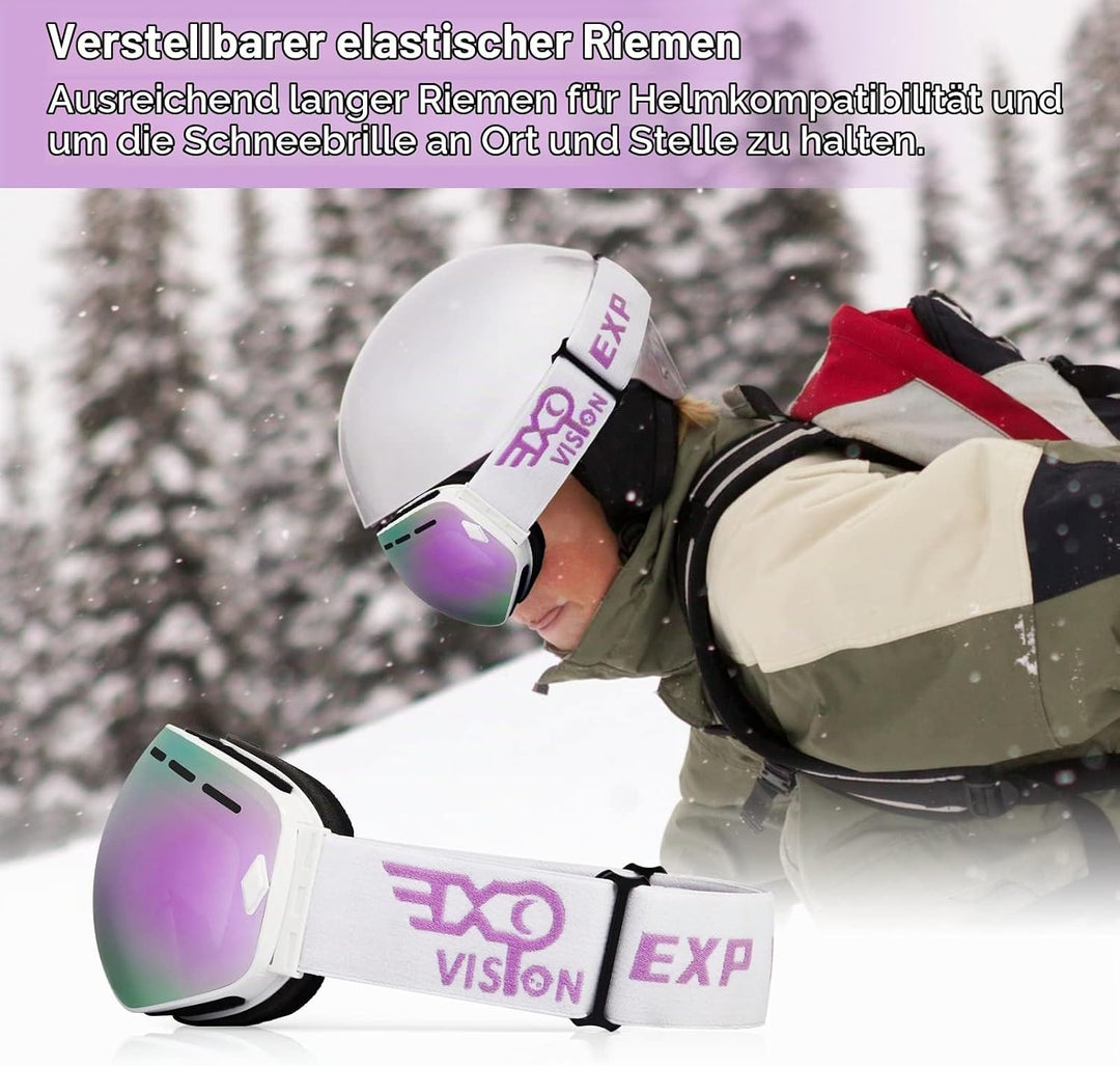 EXP VISION Snowboard Skibrille für Herren Damen Jugend, 100% UV400 Schutz Anti Beschlag über der Bri