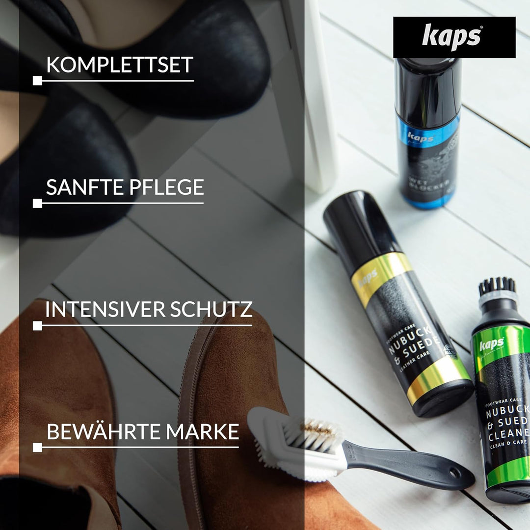 Kaps Nubuck Suede Care Set – Komplettes Reinigungs- und Pflegeset für Wildleder- und Nubukschuhe, Re