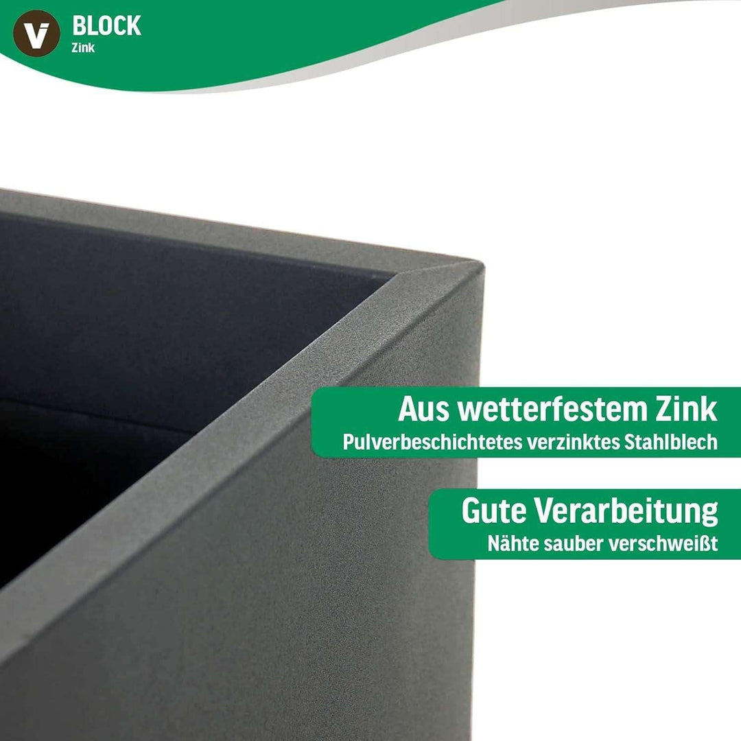 Vivanno Pflanzkübel Blumenkübel Zink Metall Anthrazit Block 100 mit Bewässerungssystem Anthrazit 100