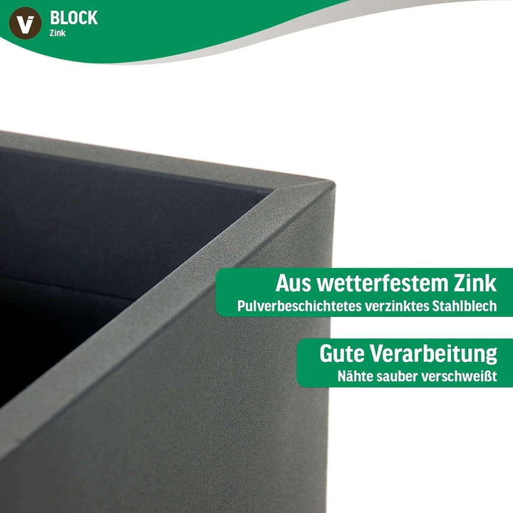 Vivanno Pflanzkübel Blumenkübel Zink Metall Anthrazit Block 100 mit Bewässerungssystem Anthrazit 100