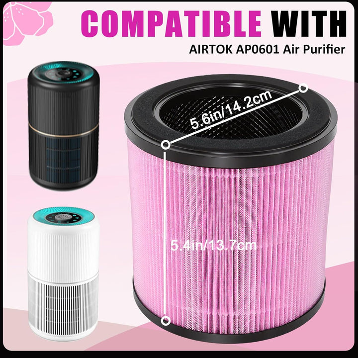 AP0601 Ersatzfilter Kompatibel mit AIRTOK AP0601 Luftreiniger, 4-in-1 H13 HEPA Filter, Hocheffizient