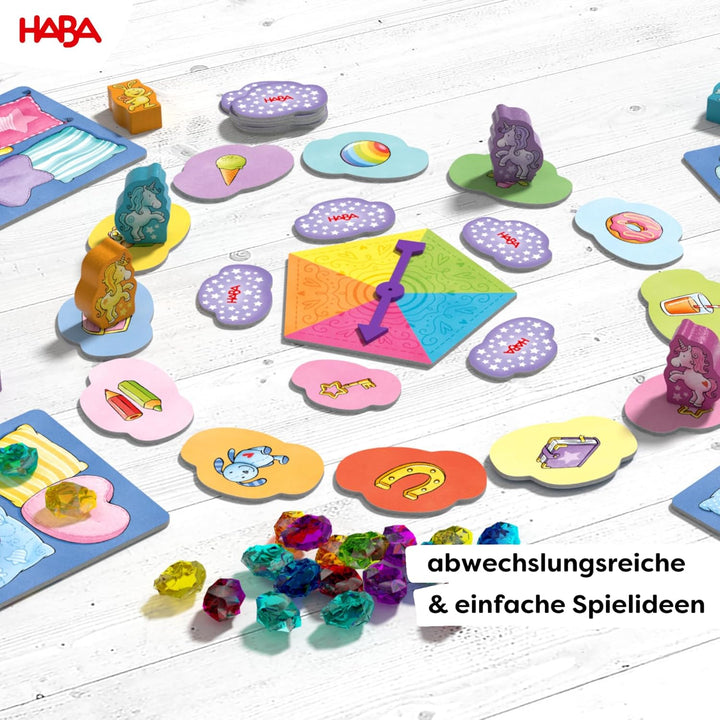 HABA Einhorn Glitzerglück Spielesammlung – 9 in 1 Spiele Set: Würfel-, Brett- & Kartenspiele für Kin