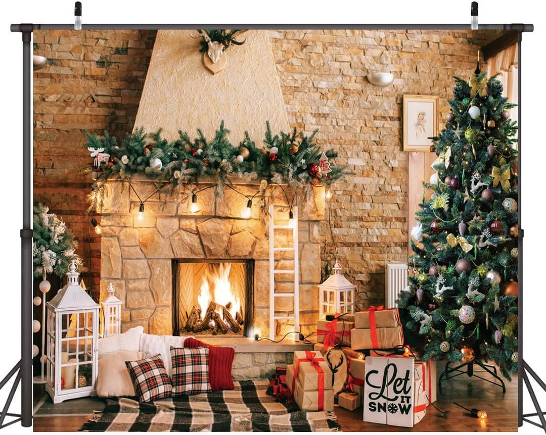 AIIKES 10x8FT Weihnachten Kulissen für Fotografie Weihnachten Kamin Foto Kulissen Vinyl Weihnachtsba