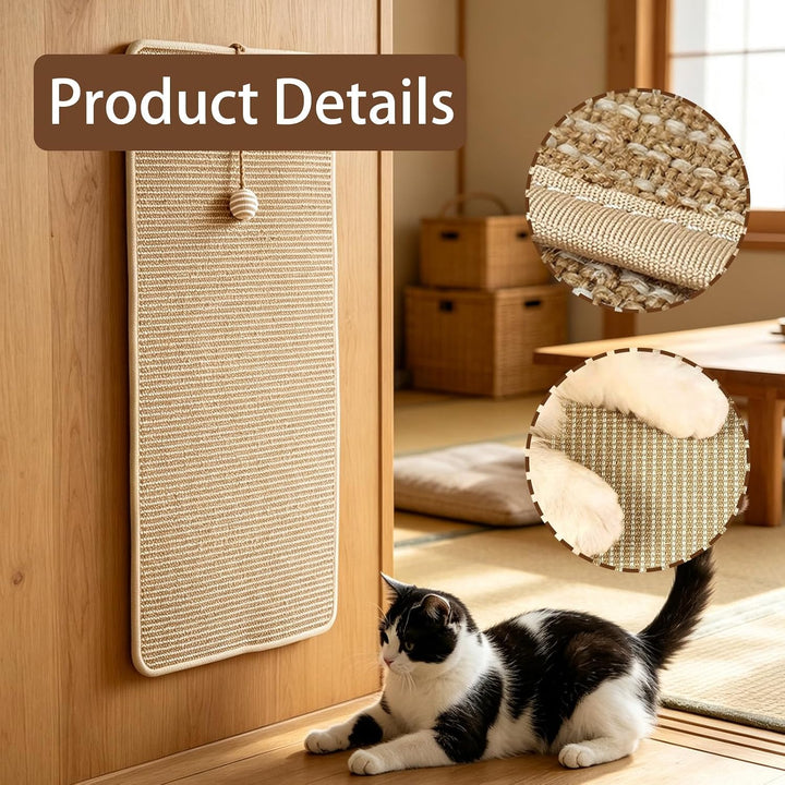 Kratzmatte Katze, 60x30cm Sisal Teppich, Kratzbretter Katze mit Spielball | Katzen Kratzmöbel-Schutz