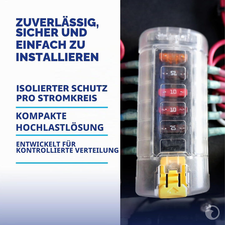Blue Sea Systems ST Flachsicherungsblock 6 Schaltkreise, Ind, mit Abdeckung, 6 Schaltkreise, Ind, mi