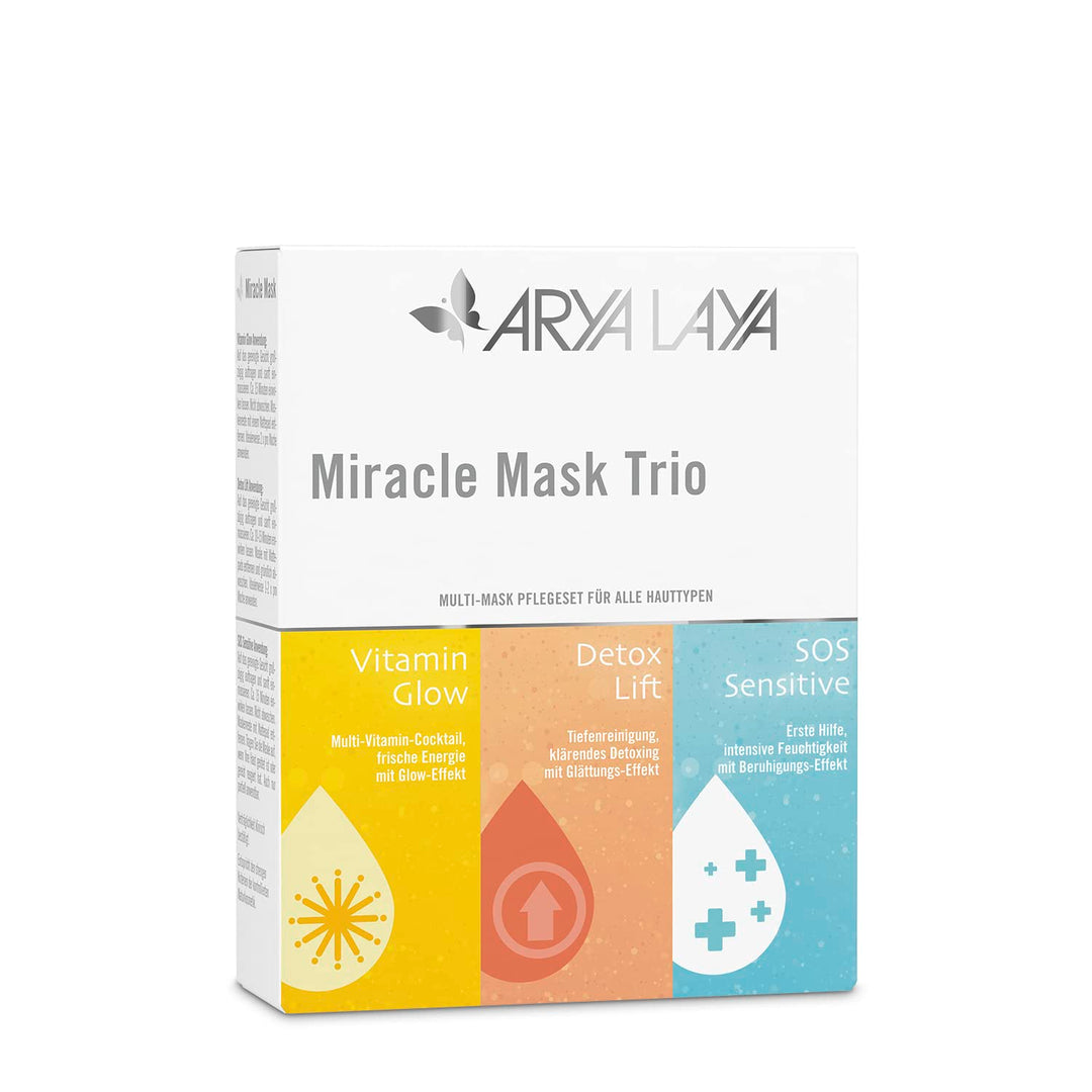 ARYA LAYA Miracle Mask Trio: pflegende Gesichtsmasken im Set, für alle Hauttypen: mit Glow-Effekt, G