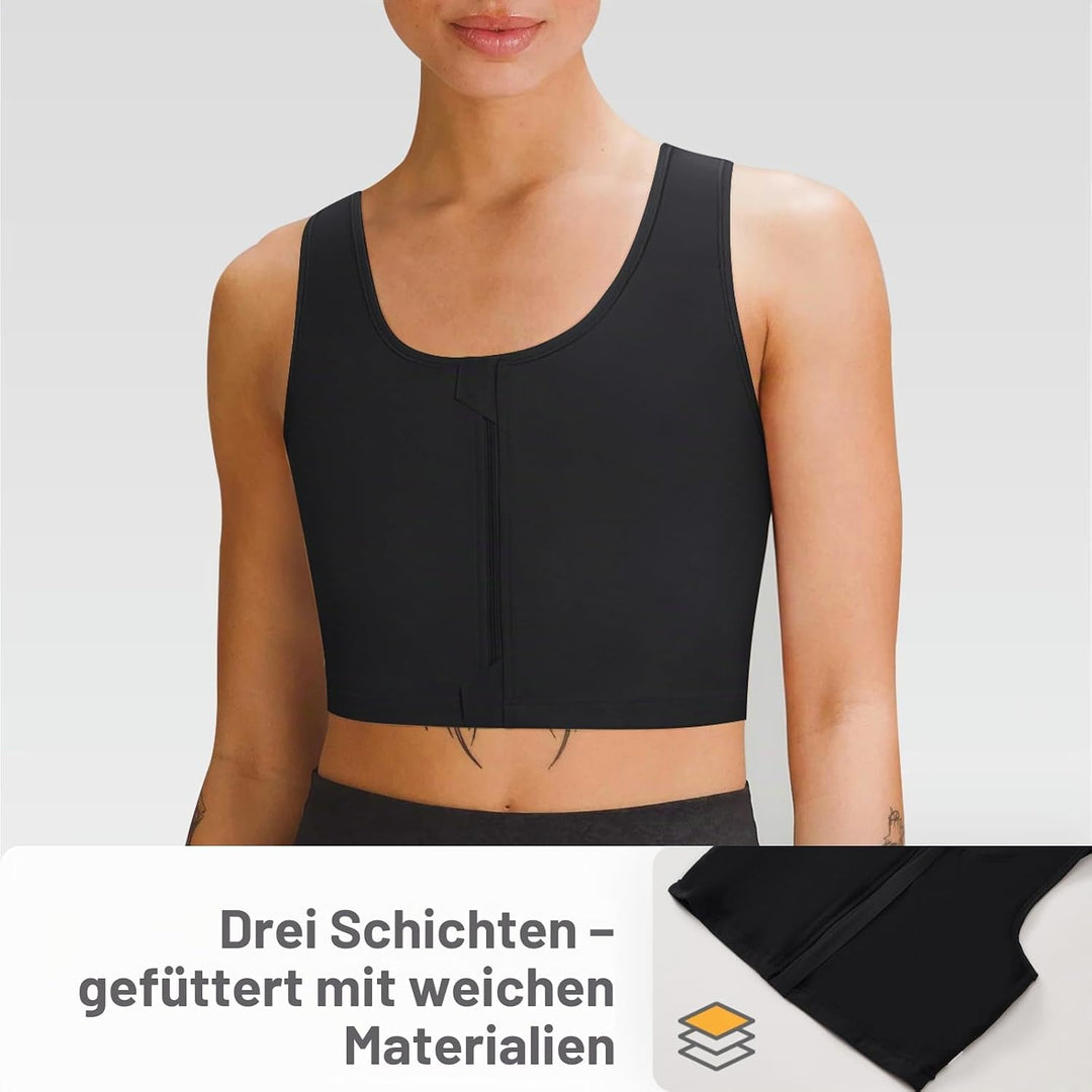 Trans Binder Transgender FTM Zip Up Atmungsaktives Halbes Brust Binder Schwarz XL, Schwarz XL