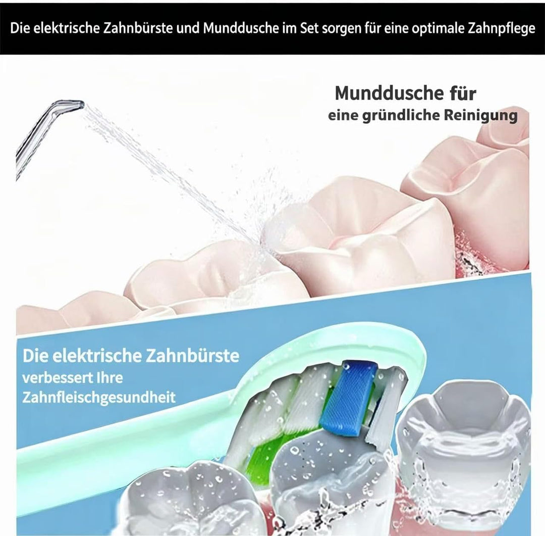 2-1 Mundreinigungsset, Wasser-Zahnseide und elektrische Zahnbürste, Bürsten und Zahnseide, für Zahnr