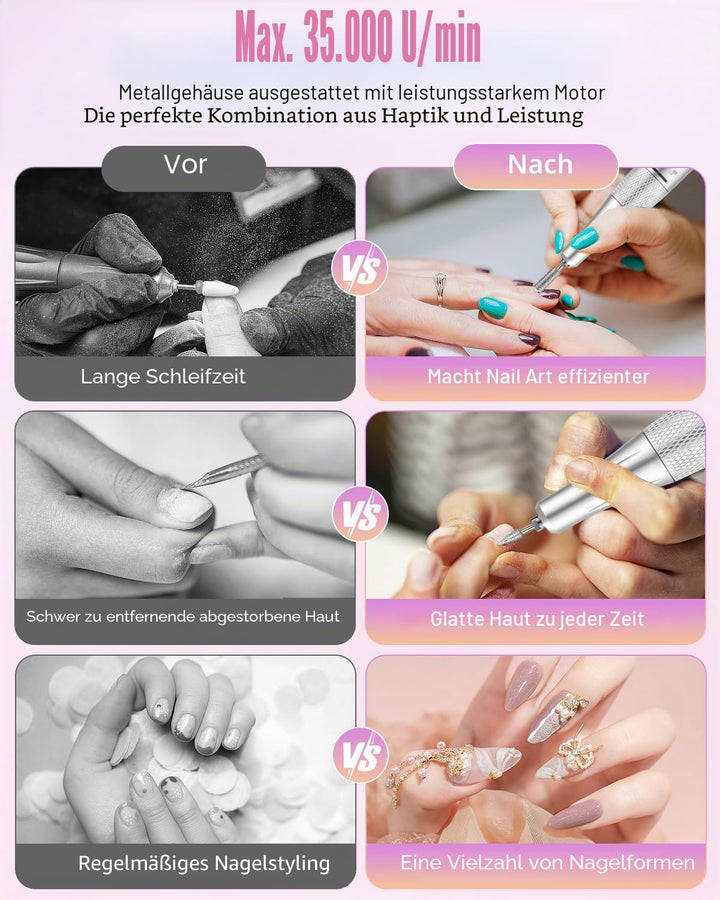 Elektrische Nagelfräser 35000 U/min,Electric Nail Drill Kit,Professionell Maniküre set, Tragbarer Na