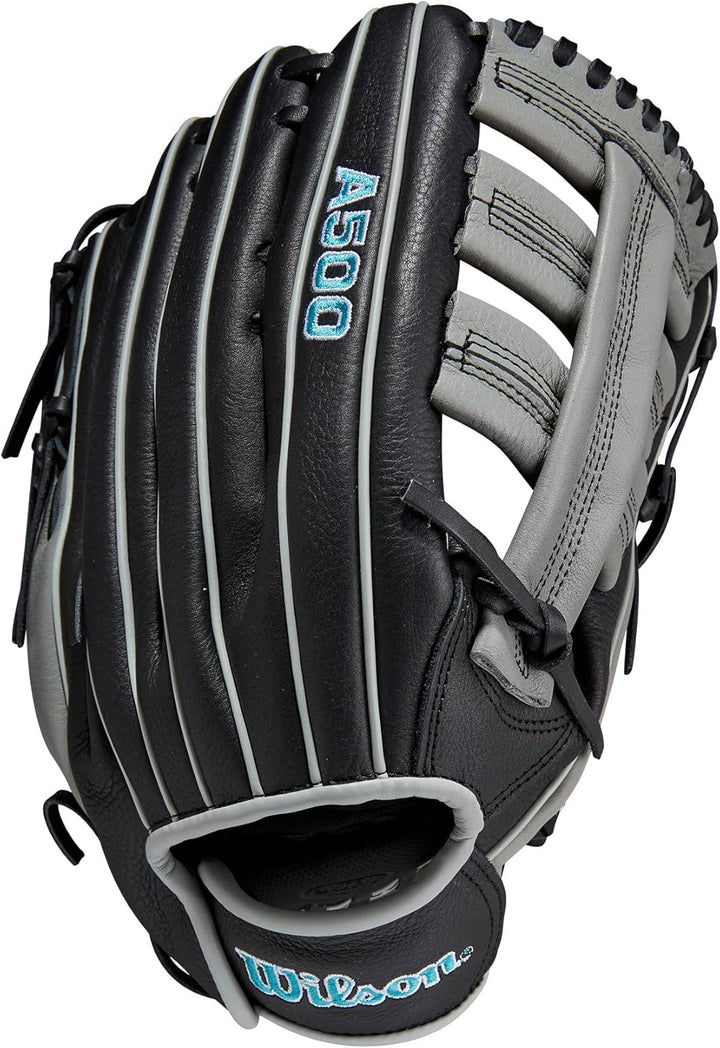 WILSON 2023 A500 Jugend-Baseballhandschuh Schwanrz/Grau/Blau 12.5" Linke Hand Wurf, Schwanrz/Grau/Bl